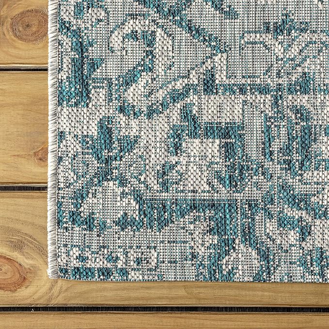 JONATHAN Y Boho Medallion Indoor Outdoor Round Area Rug 8 Ft Teal/Gray - Image 6