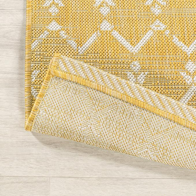 JONATHAN Y Moroccan Geometric Indoor Outdoor Area Rug 9X12 Yellow/Cream - Image 4