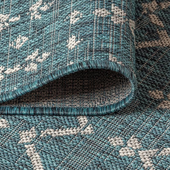 JONATHAN Y Moroccan Geometric Indoor Outdoor Runner Rug 2X8 Teal/Gray, Ourika - Image 5