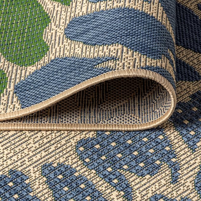JONATHAN Y Floral Textured Weave Indoor Outdoor Square Area Rug 5X5 Navy/Green - Image 5