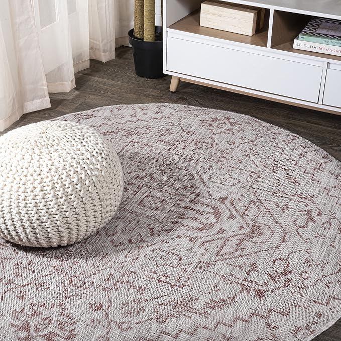 JONATHAN Y Boho Medallion Indoor Outdoor Round Area Rug 8 Ft Red/Taupe by JONATHANY