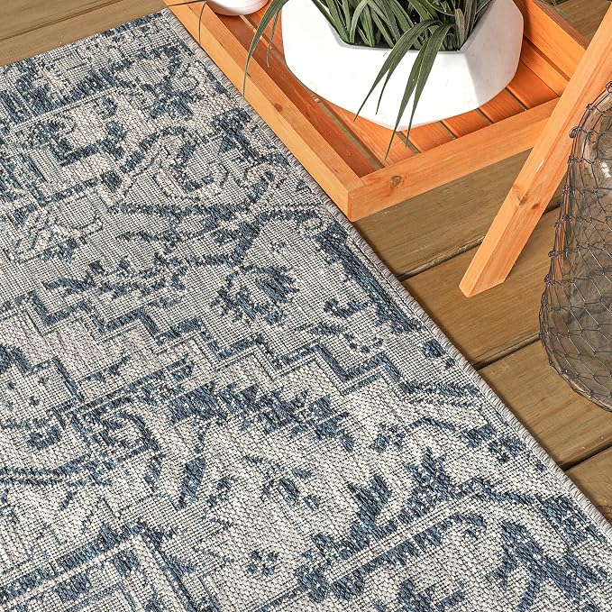 JONATHAN Y Boho Medallion Indoor Outdoor Runner Rug 2X8 Navy/Gray, Estrella - Image 4