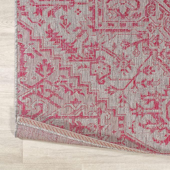 JONATHAN Y Boho Medallion Indoor Outdoor Area Rug 9X12 Light Gray/Fuchsia - Image 5