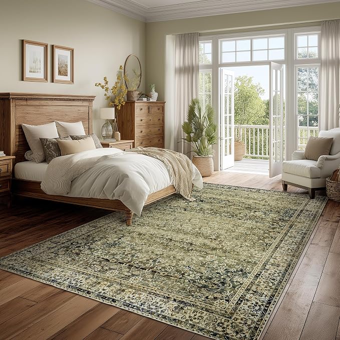 BILEEHOME Olive and Tan Rug for Bedroom Neutral Boho Farmhouse Floral - Image 5
