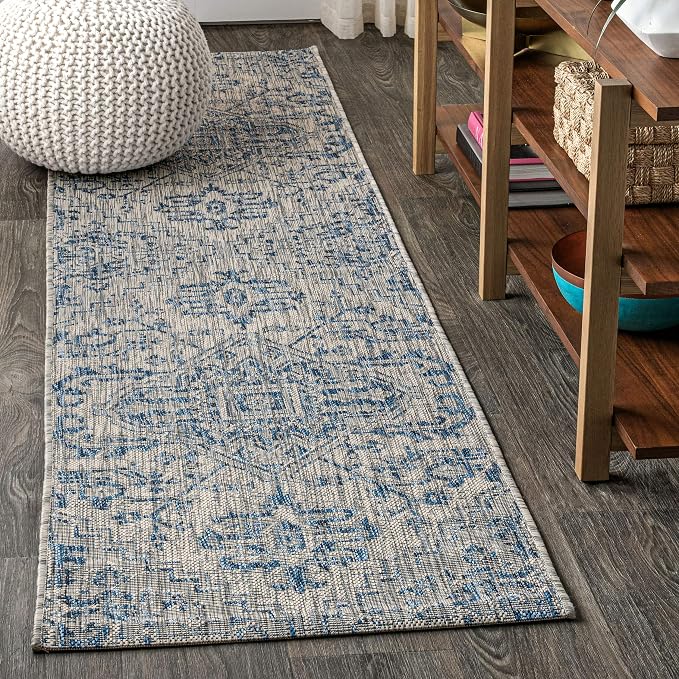 JONATHAN Y Boho Medallion Indoor Outdoor Runner Rug 2X20 Navy/Gray, Estrella by JONATHANY