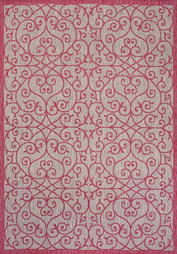 JONATHAN Y Vintage Filigree Indoor Outdoor Area Rug 3X5 Light Gray/Fuchsia - Image 8