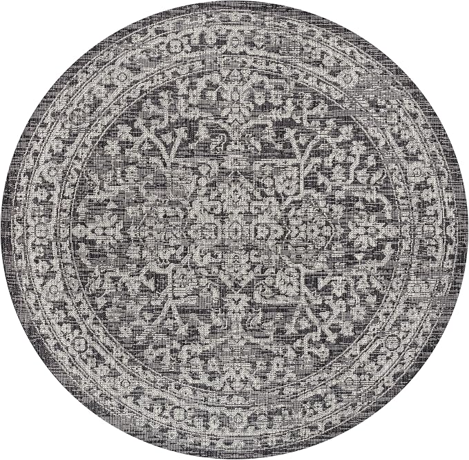 JONATHAN Y Boho Medallion Indoor Outdoor Round Area Rug 6 Ft Black/Gray - Image 9