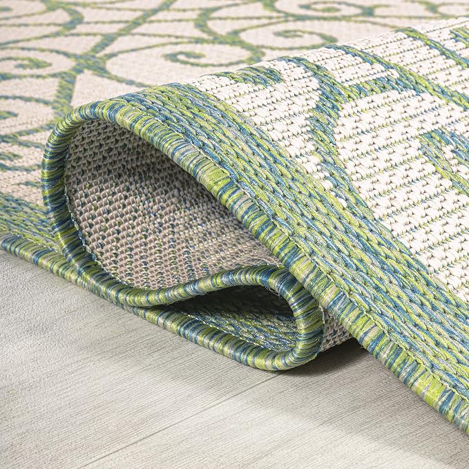 JONATHAN Y Vintage Filigree Indoor Outdoor Area Rug 4X6 Cream/Green, Madrid - Image 6