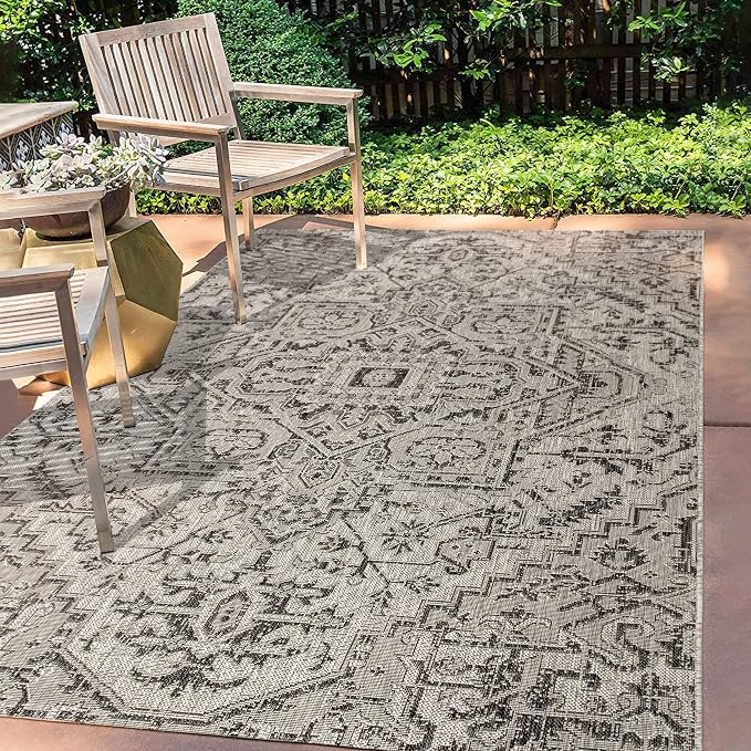 JONATHAN Y Boho Medallion Indoor Outdoor Area Rug 9X12 Black/Gray, Estrella - Image 4