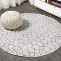 JONATHAN Y Boho Vintage Diamond Cream/Gray Round Area Rug 8 ft, Moroccan Hype by JONATHANY