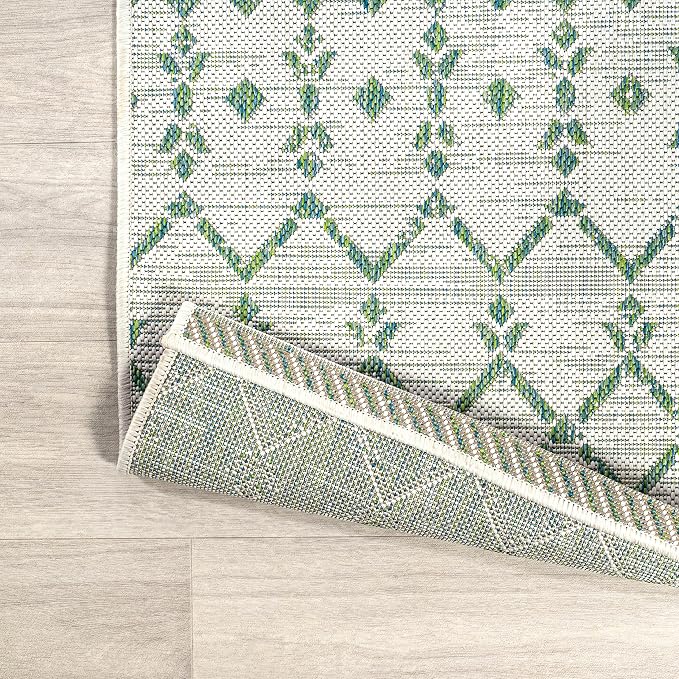 JONATHAN Y Moroccan Geometric Indoor Outdoor Square Area Rug 5X5 Green/Ivory - Image 3