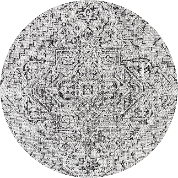 JONATHAN Y Boho Medallion Indoor Outdoor Round Area Rug 4 Ft Black/Gray - Image 9