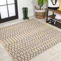 JONATHAN Y Moroccan Geometric Indoor Outdoor Square Area Rug 6X6 Beige/Navy by JONATHANY
