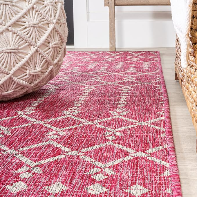 JONATHAN Y Moroccan Geometric Indoor Outdoor Area Rug 9X12 Fuchsia/Light Gray - Image 8