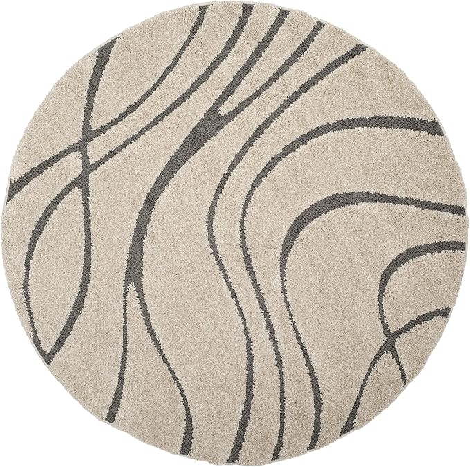 SAFAVIEH Florida Shag Collection 4' Round Cream/Grey SG471 Abstract Wave - Image 3