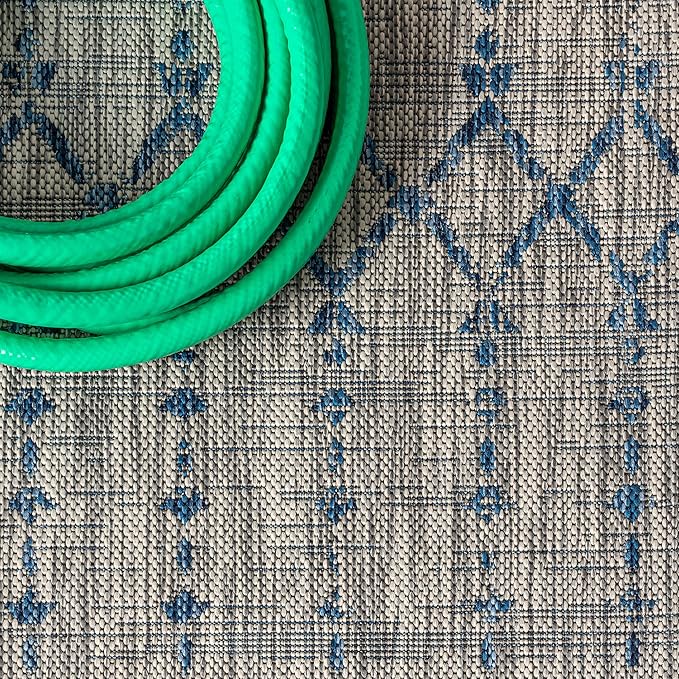 JONATHAN Y Moroccan Geometric Indoor Outdoor Runner Rug 2X14 Light Gray/Navy - Image 3