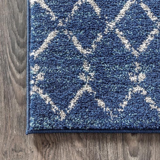 JONATHAN Y Boho Vintage Diamond Blue/White Round Area Rug 5 ft, Moroccan Hype - Image 5
