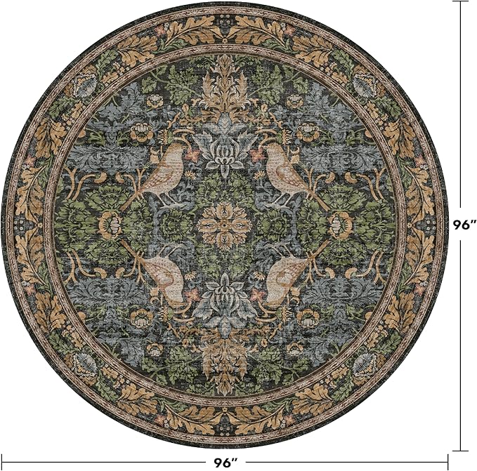 Washable Boho Round Rugs 8ft for Living Room, Ultra Soft Forest Large Circular - Image 2