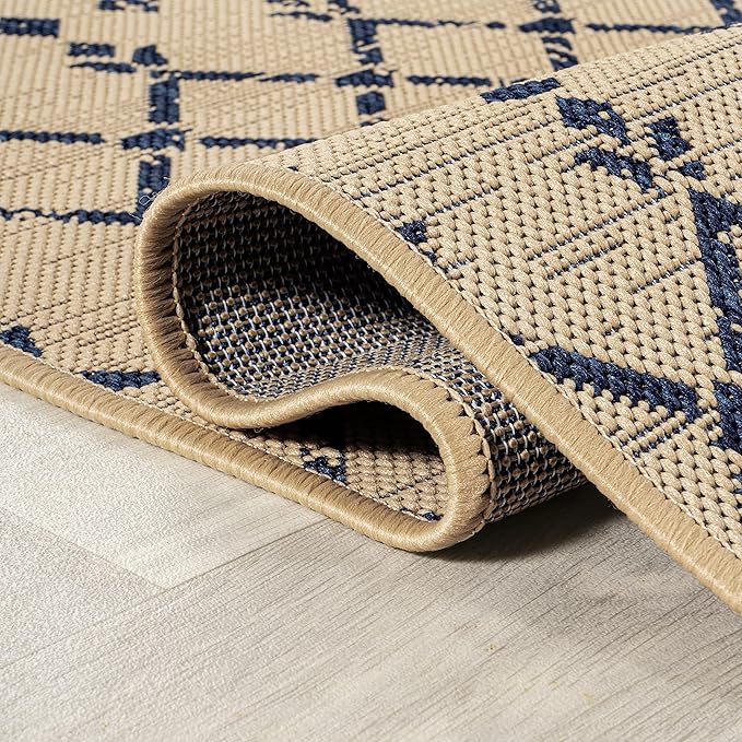 JONATHAN Y Moroccan Geometric Indoor Outdoor Square Area Rug 6X6 Beige/Navy - Image 3
