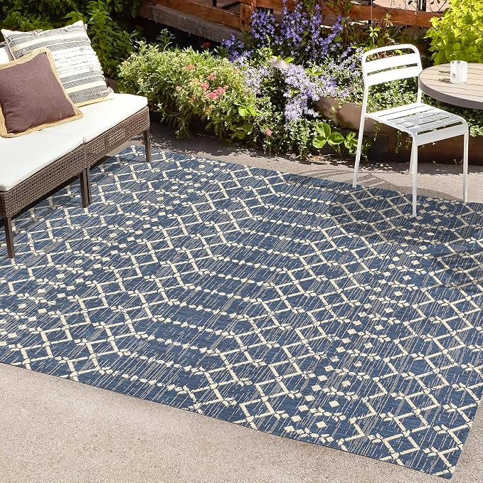 JONATHAN Y Moroccan Geometric Indoor Outdoor Area Rug 4X6 Navy/Beige, Ourika - Image 3