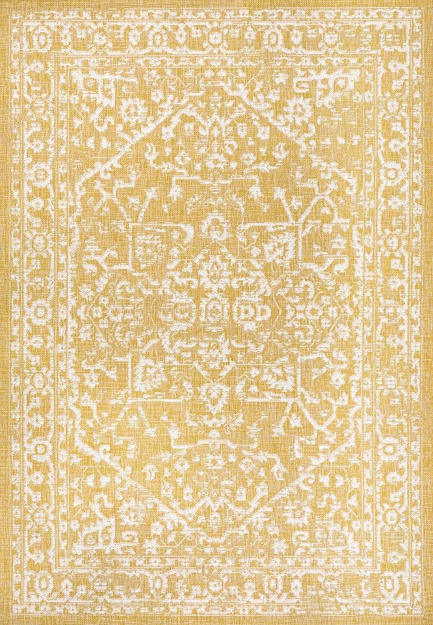 JONATHAN Y Boho Medallion Indoor Outdoor Area Rug 5X8 Yellow/Cream, Malta - Image 9