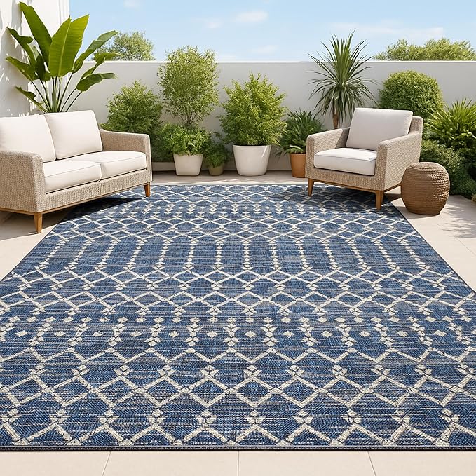 JONATHAN Y Moroccan Geometric Indoor Outdoor Area Rug 3X5 Navy/Beige, Ourika by JONATHANY