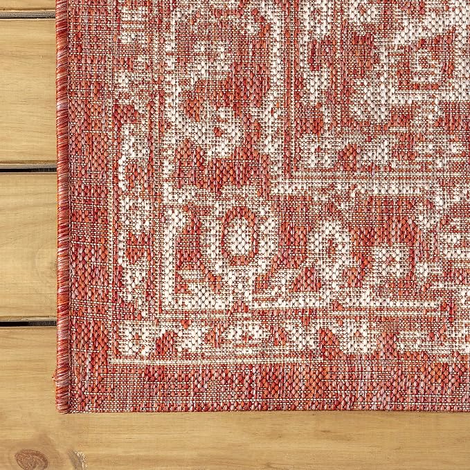 JONATHAN Y Boho Medallion Indoor Outdoor Round Area Rug 5 Ft Red/Taupe - Image 7