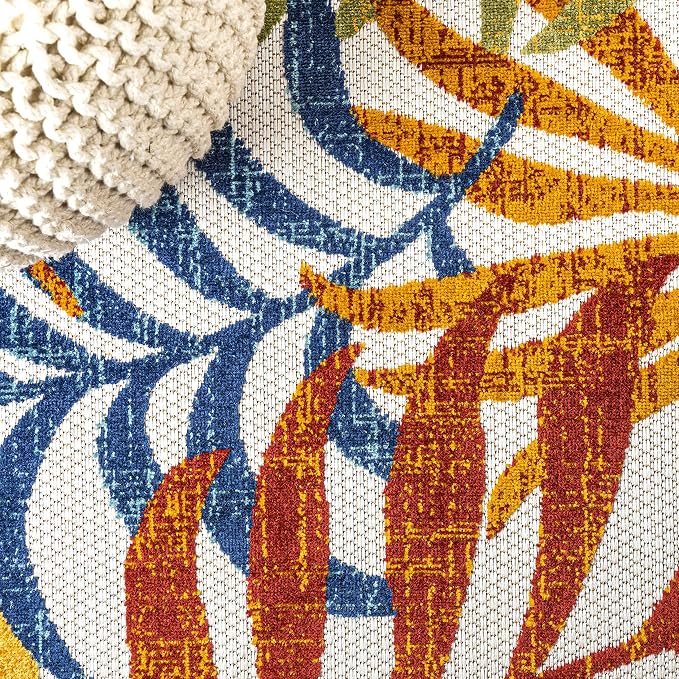 JONATHAN Y Tropics Palm Leaves Indoor Outdoor Area Rug 4X6 Cream/Orange - Image 9