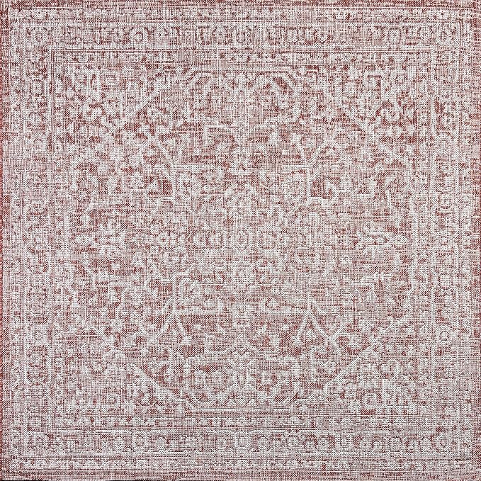 JONATHAN Y Boho Medallion Indoor Outdoor Square Area Rug 9X9 Red/Taupe - Image 8