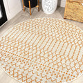JONATHAN Y Moroccan Geometric Indoor Outdoor Round Area Rug 5 Ft Cream/Orange by JONATHANY
