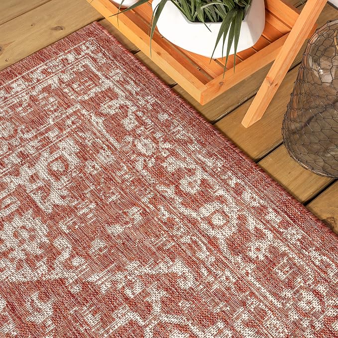 JONATHAN Y Boho Medallion Indoor Outdoor Area Rug 6X9 Red/Taupe, Malta Textured - Image 9