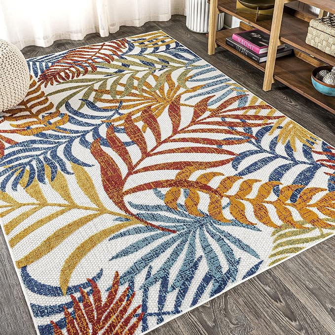 JONATHAN Y Tropics Palm Leaves Indoor Outdoor Area Rug 3X5 Cream/Orange - Image 5