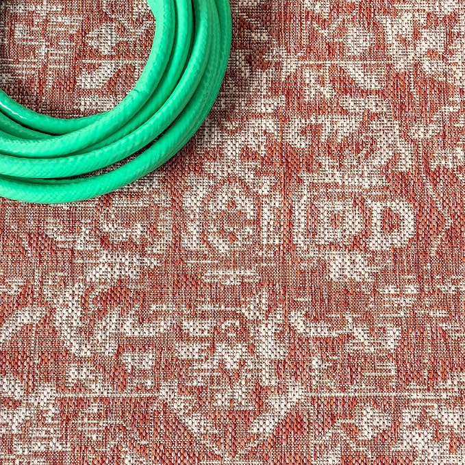 JONATHAN Y Boho Medallion Indoor Outdoor Round Area Rug 5 Ft Red/Taupe - Image 4