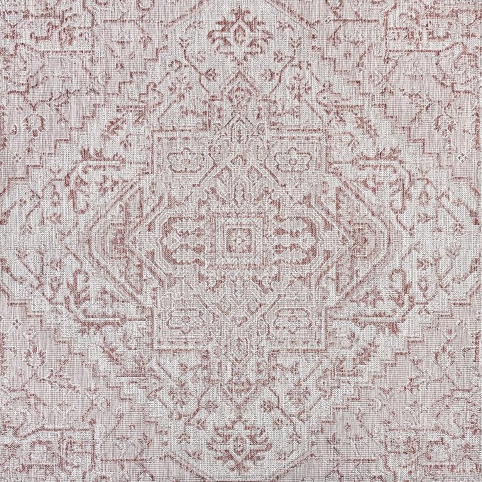 JONATHAN Y Boho Medallion Indoor Outdoor Square Area Rug 4X4 Red/Taupe - Image 8